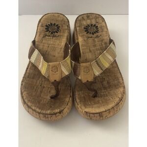 Yellow Box Thong Sandals Tan Brown Size 6.5 Flip Flop‎ Cork